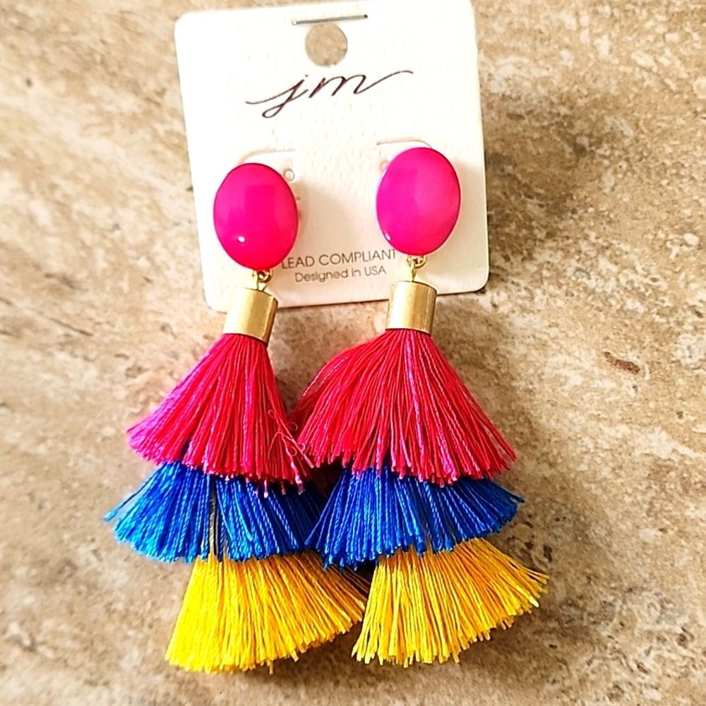 Hot Pink Blue and Yellow Tassels